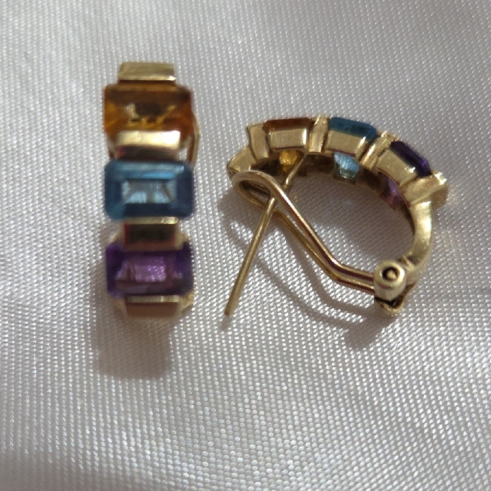 14k Solid Gold Multi-Stone Earrings For Women's - image 4